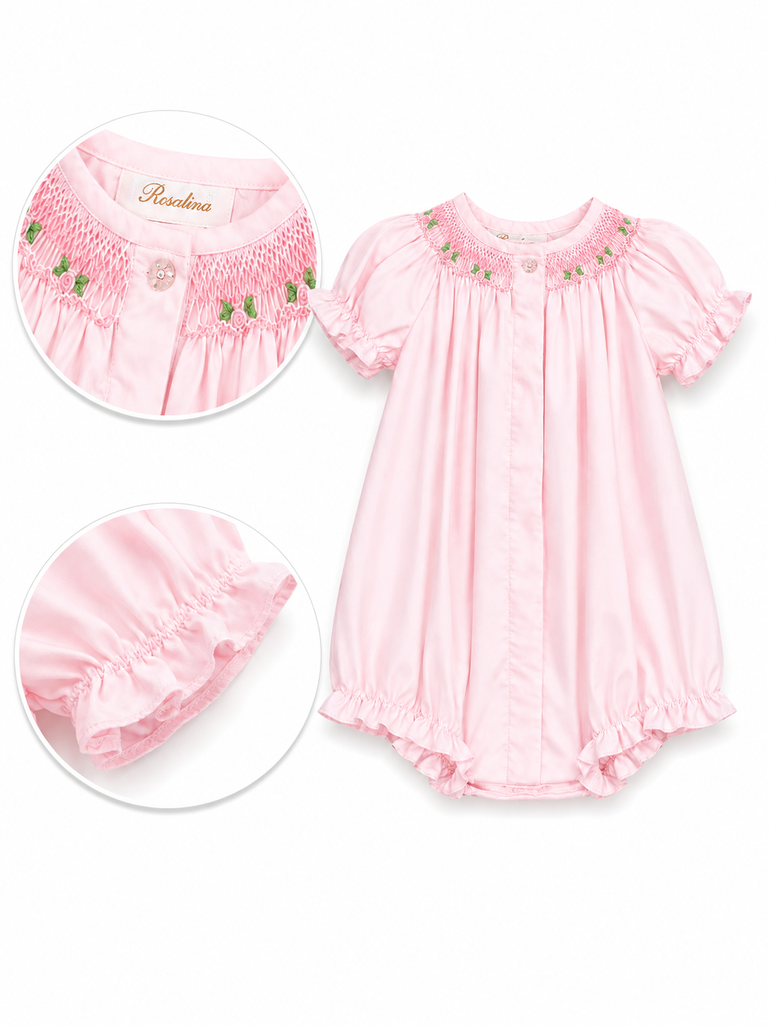 Pink Floral Smocked Baby Bubble 10117BUG