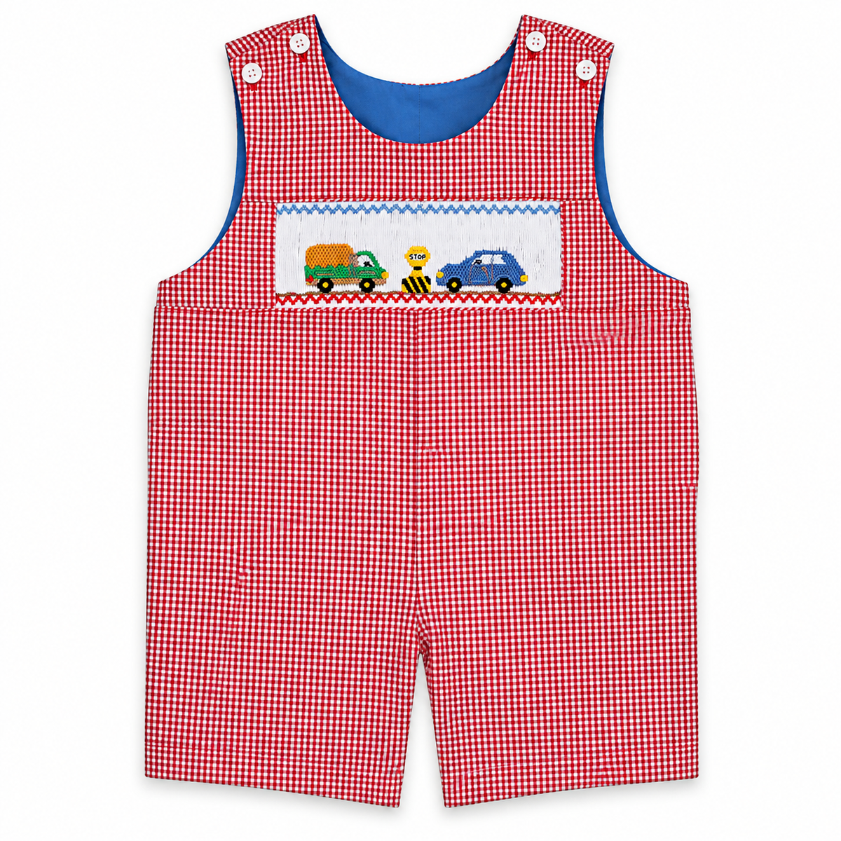 Time to Stop Smocked Red Gingham Reversible Romper