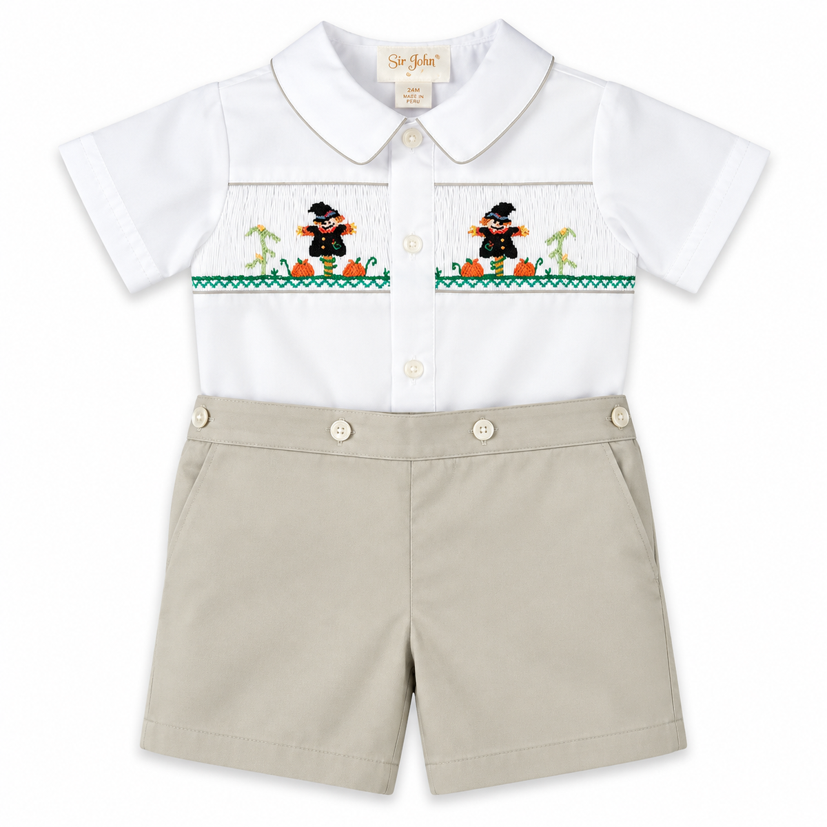 Scarecrow White / Grey Khaki Smocked Button-On Short Set