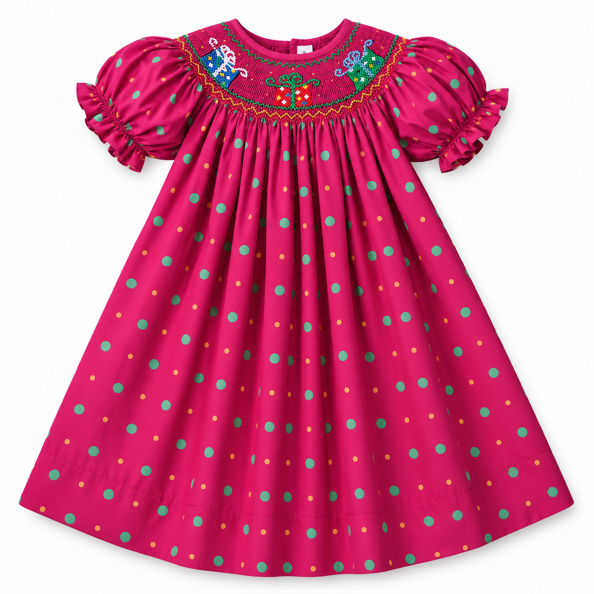 Fancy Presents Magenta Multi Dot Smocked Bishop