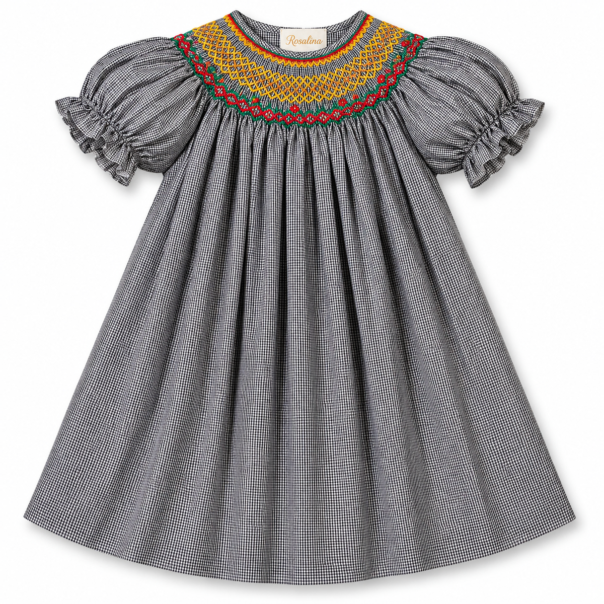 Micro Black Gingham Smocked Bishop