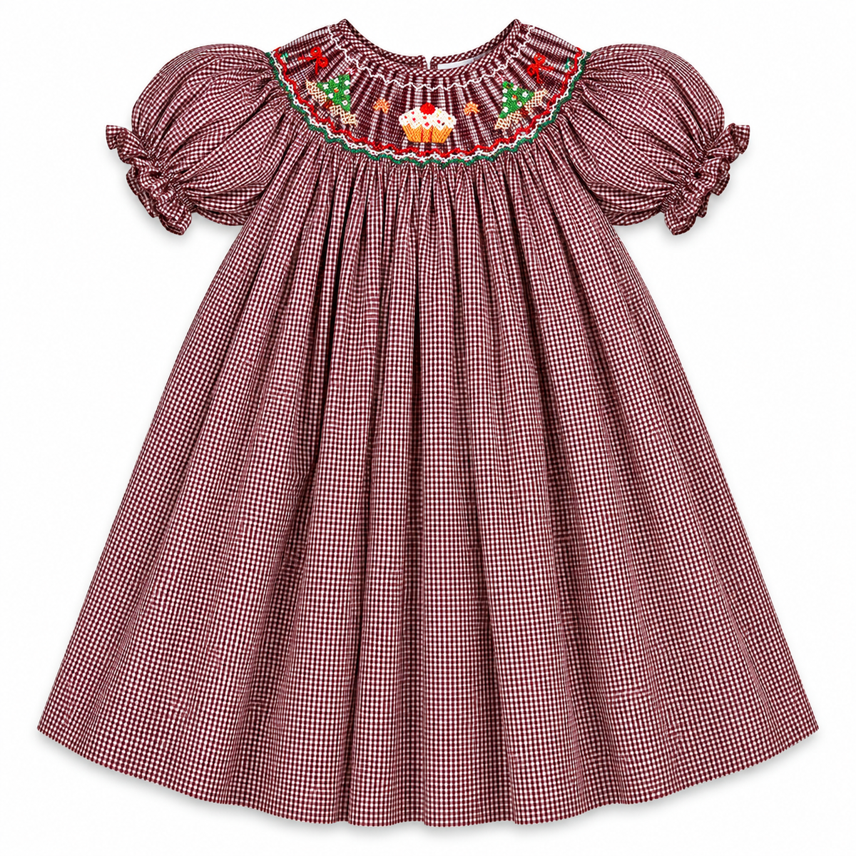 Birthday Brown Gingham Smocked Bishop
