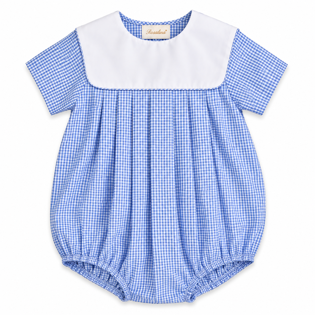 Light Blue Gingham Boy Bubble with Collar