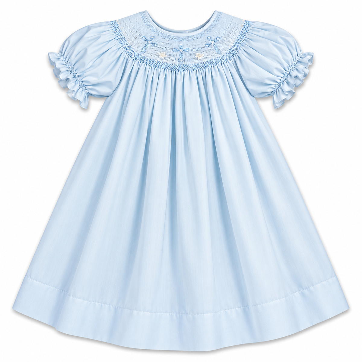 Three Crosses Light Blue Smocked Bishop