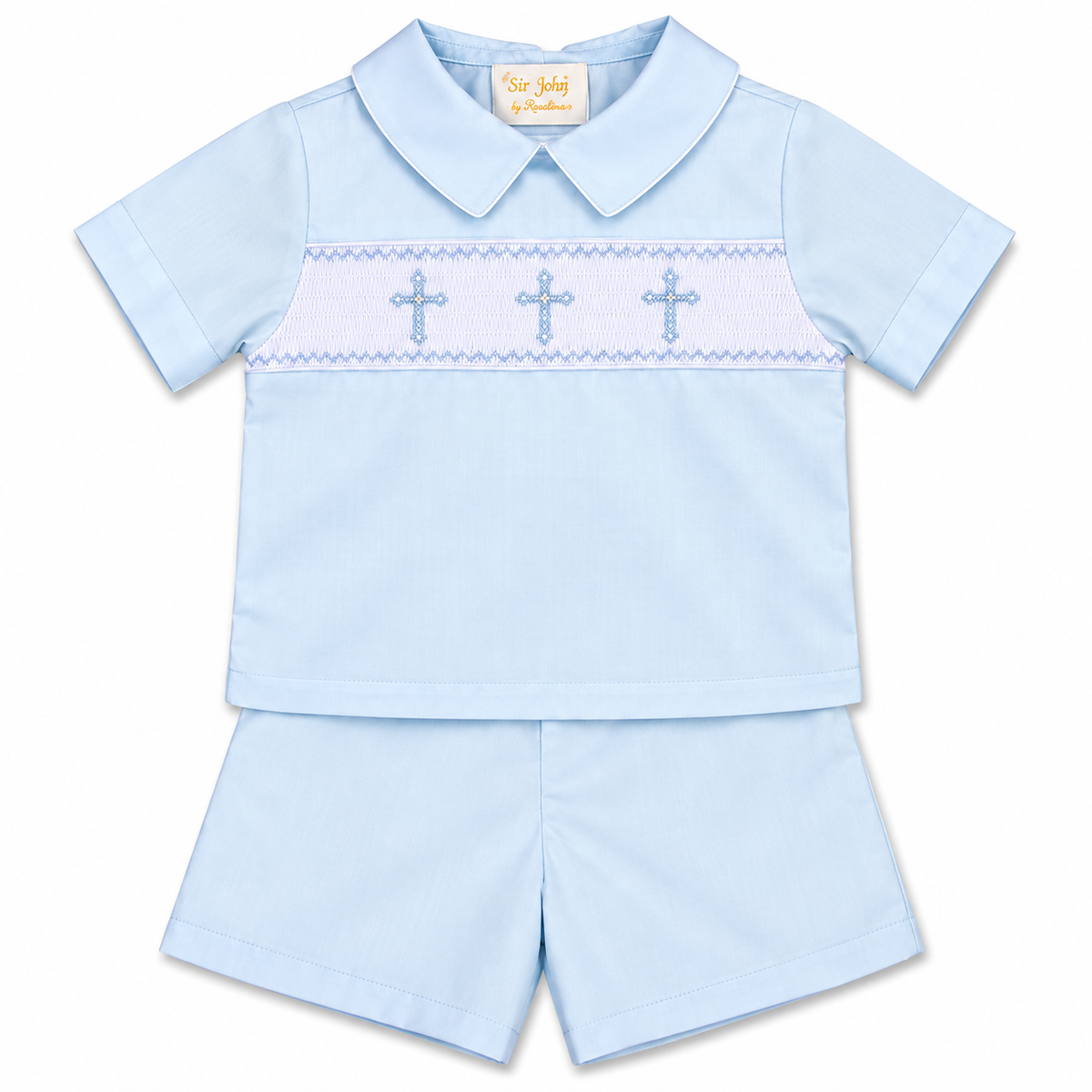 Three Crosses Light Blue Smocked Short Set