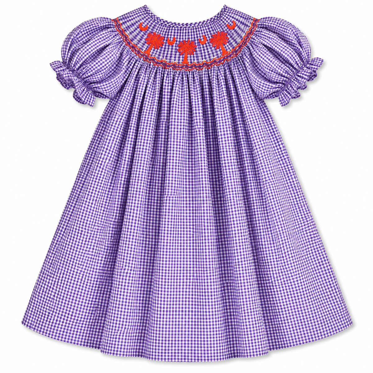 Orange Palmetto Purple Gingham Smocked Bishop