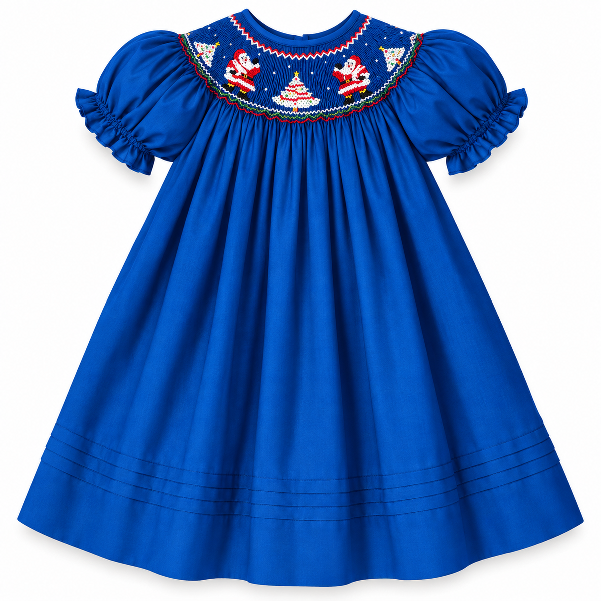 Waving Santas Royal Blue Smocked Bishop