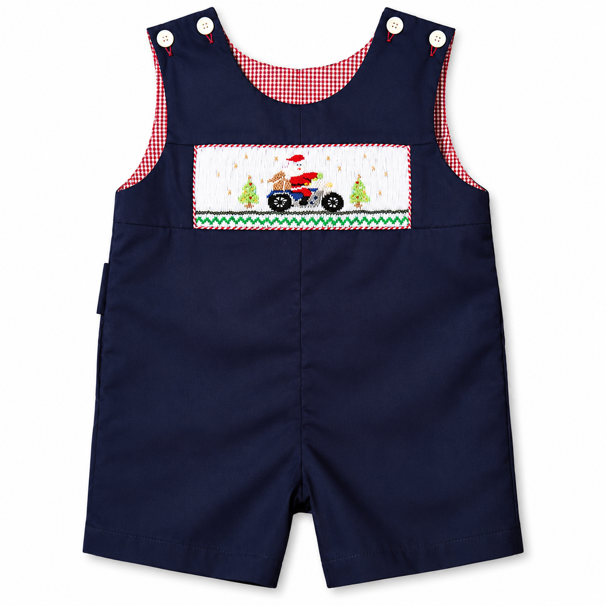 Bikin' Santa Navy Reversible Smocked Romper