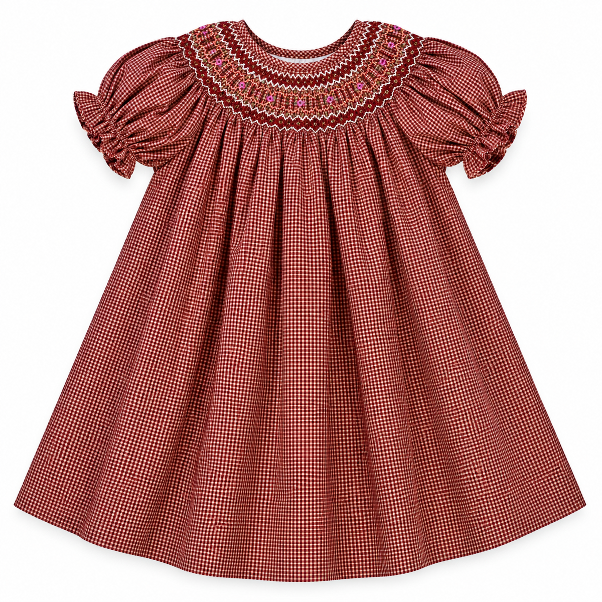 Brown Gingham English Smocked Bishop