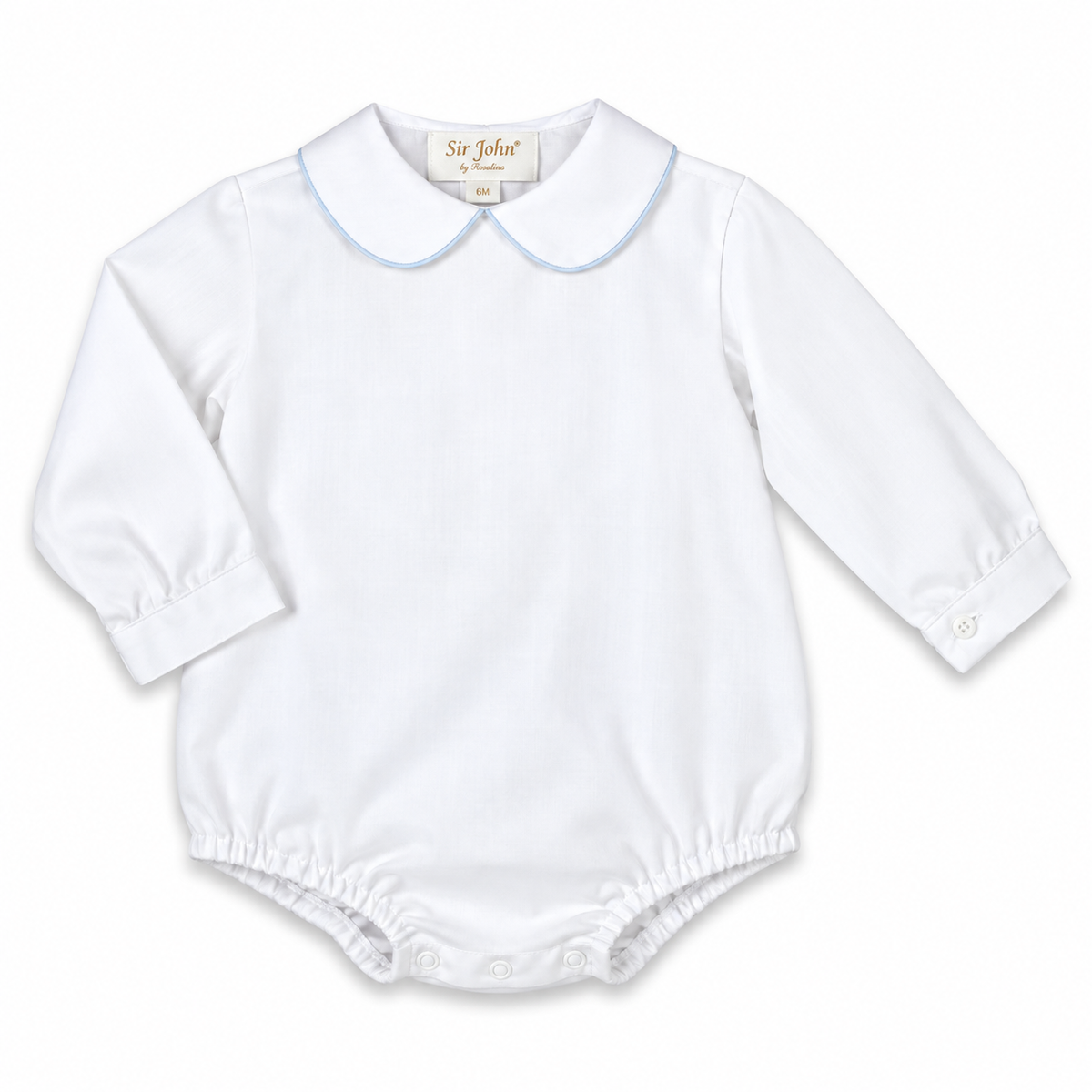 White Long Sleeve Boy Bubble with L.Blue Trim