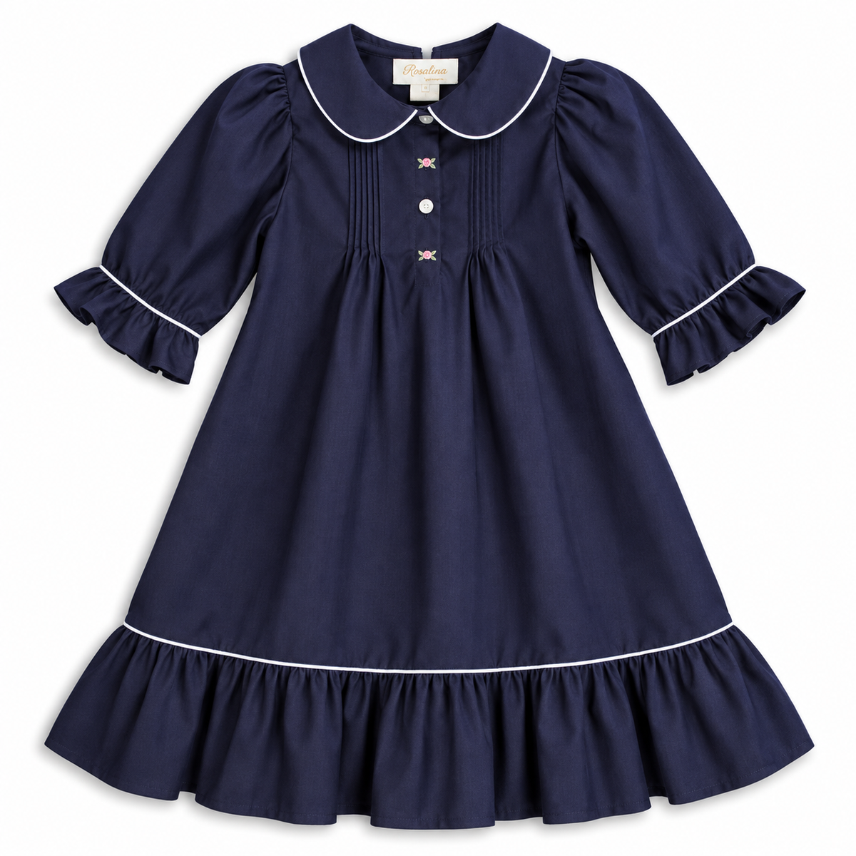 Ellie Navy Blue Pleated Dress with Bell Sleeves