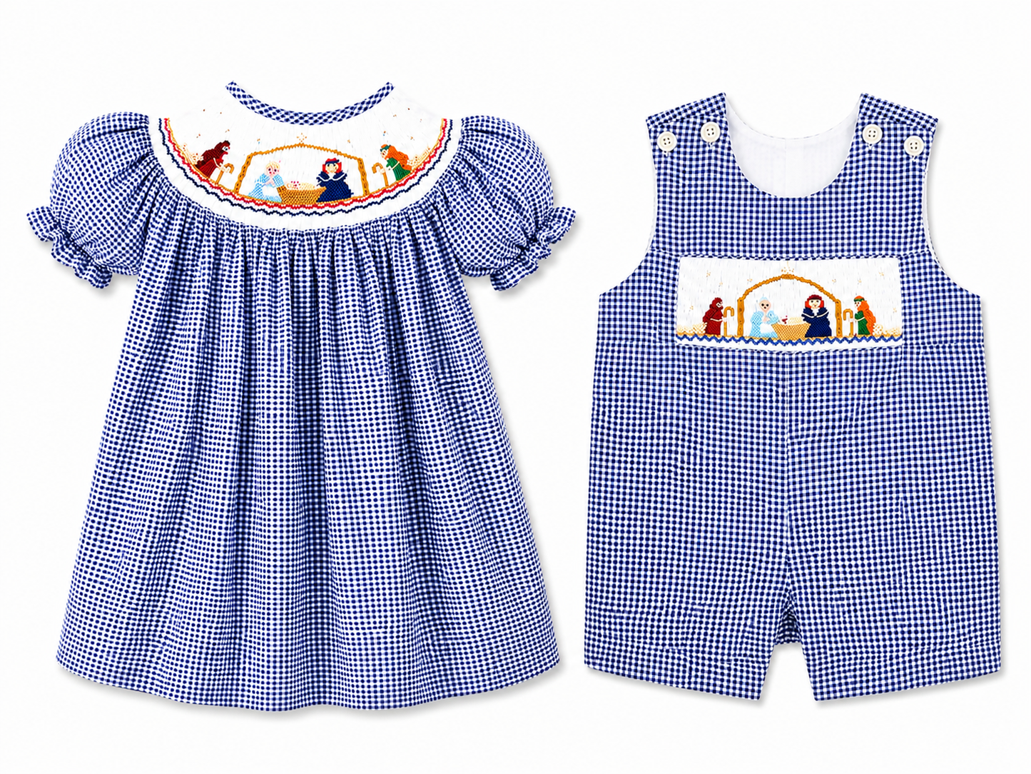 Bishop Nativity Smocked Navy Gingham Dress #10043A