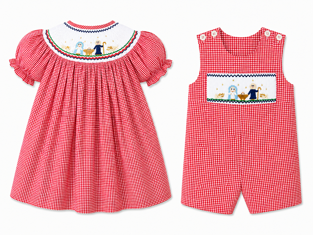 Bishop Nativity Scene in Red Gingham 10063A