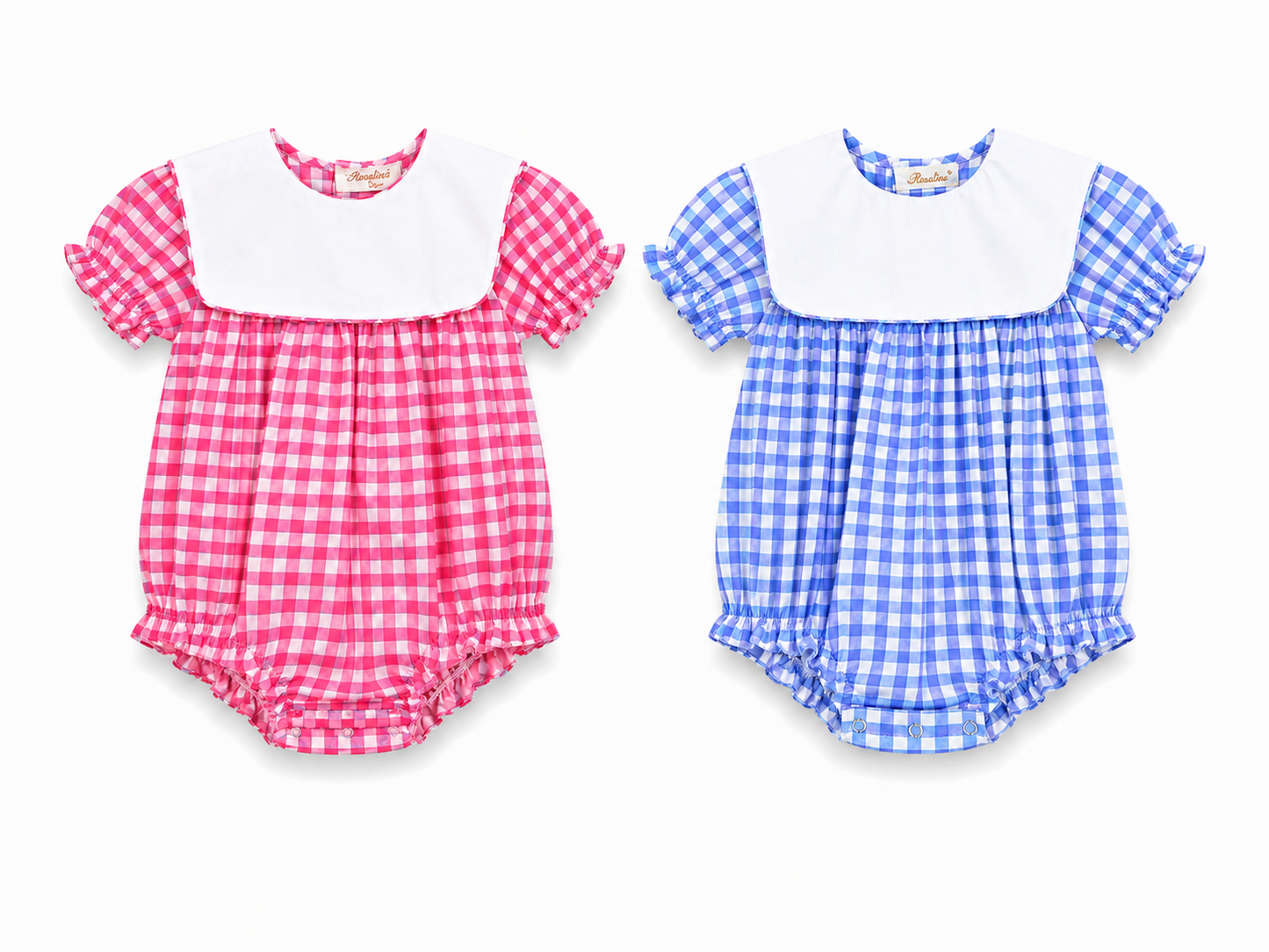 Classic Gingham Baby Bubble with White Bib Collar – Blue 10126BUG