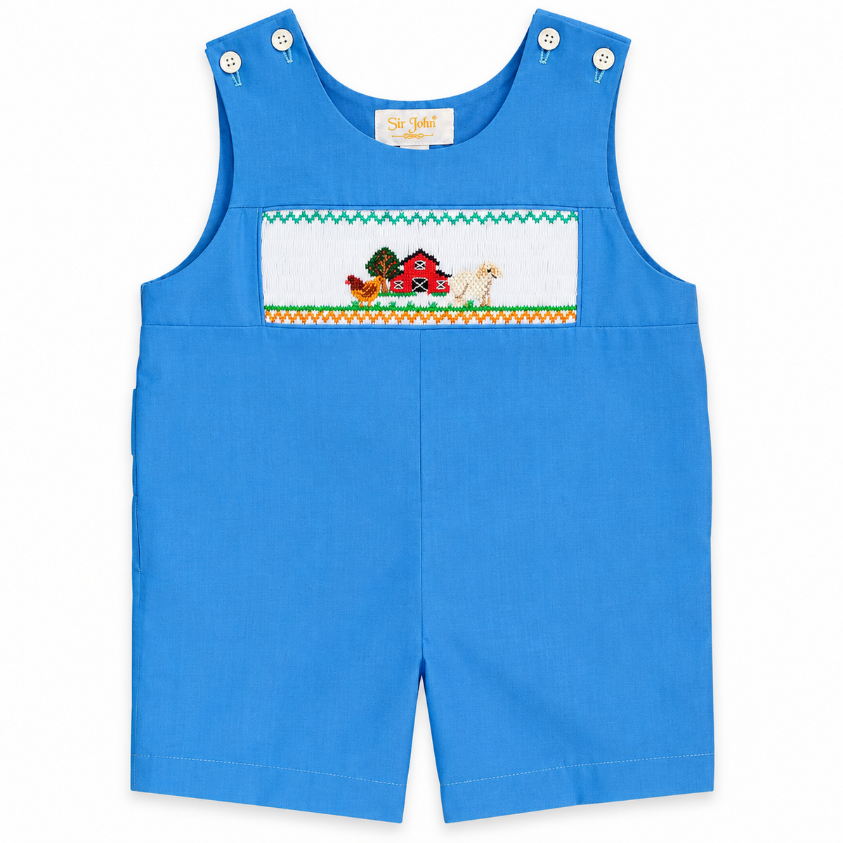 Happy Farm Med. Blue Smocked Romper