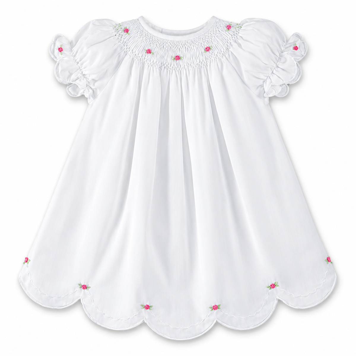 White Smocked Scallop Daygown