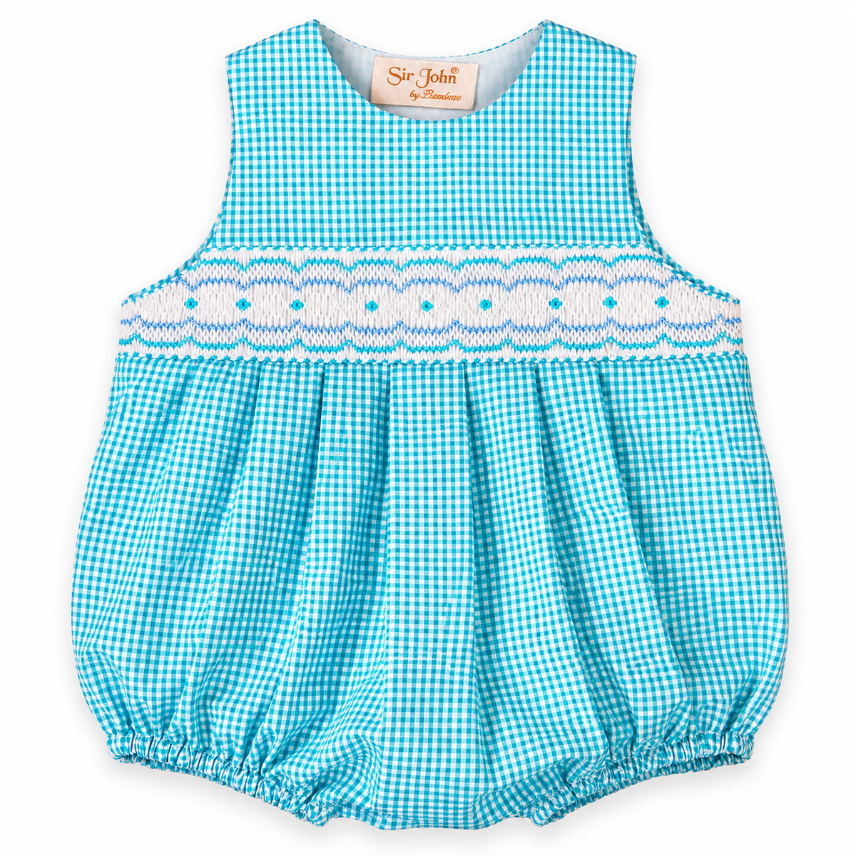 Turquoise Gingham English Smocked Seersucker Boy Bubble