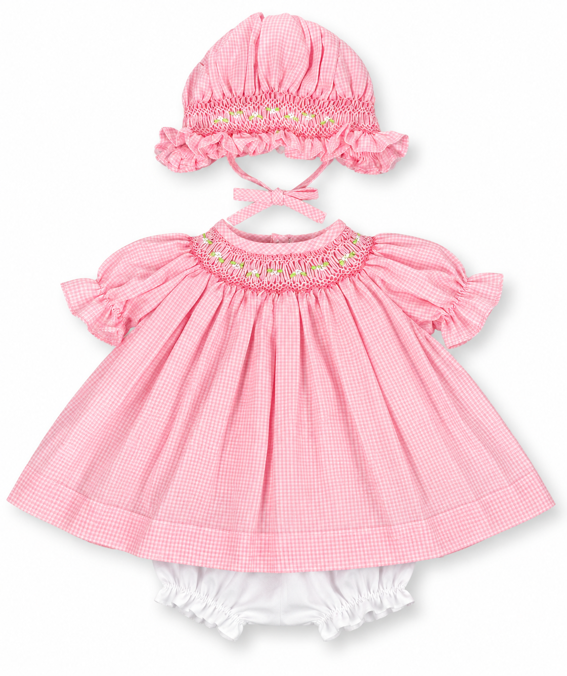 Pink Gingham Doll Bishop w/opt Bonnet