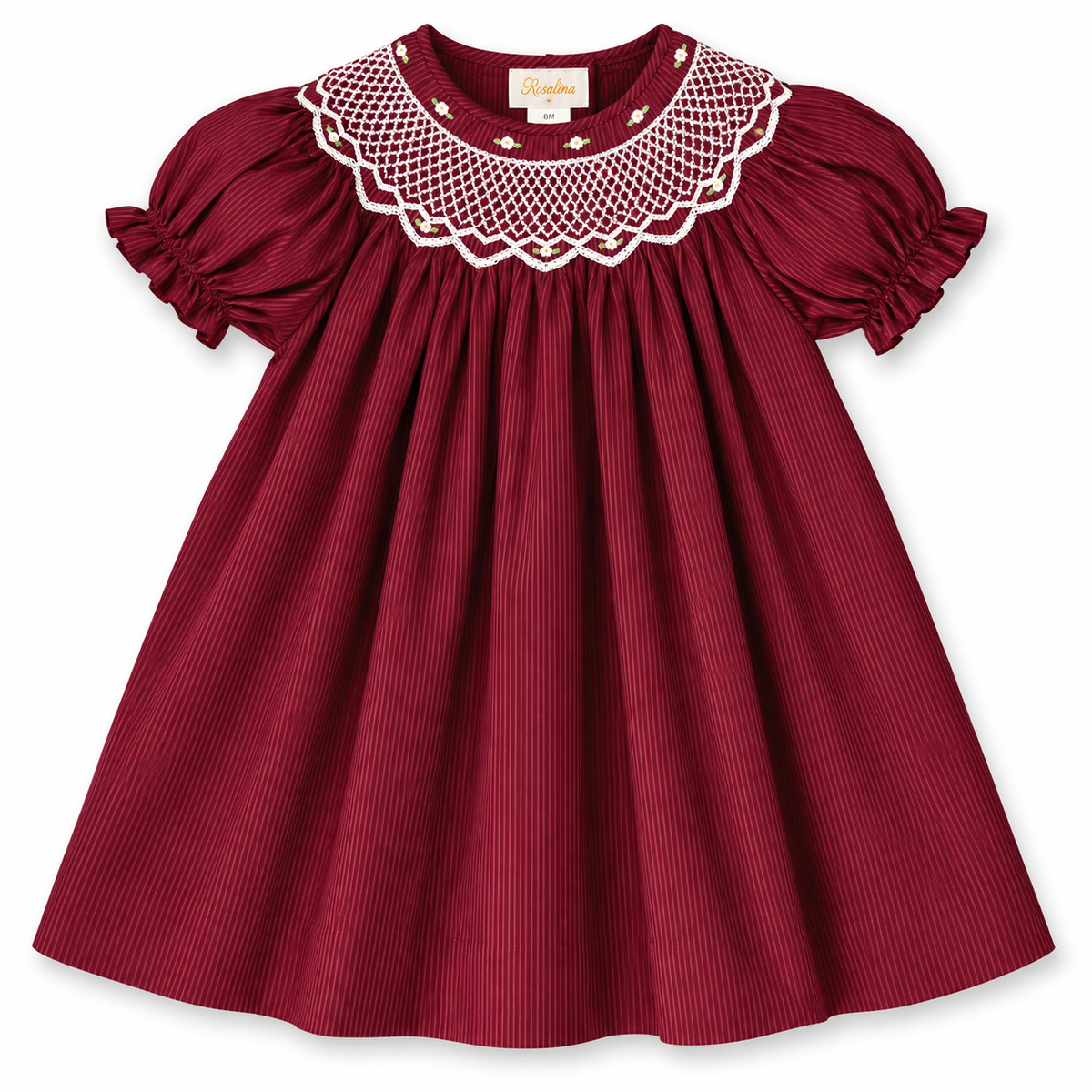 Maroon Pinstripe English Smocked Bishop