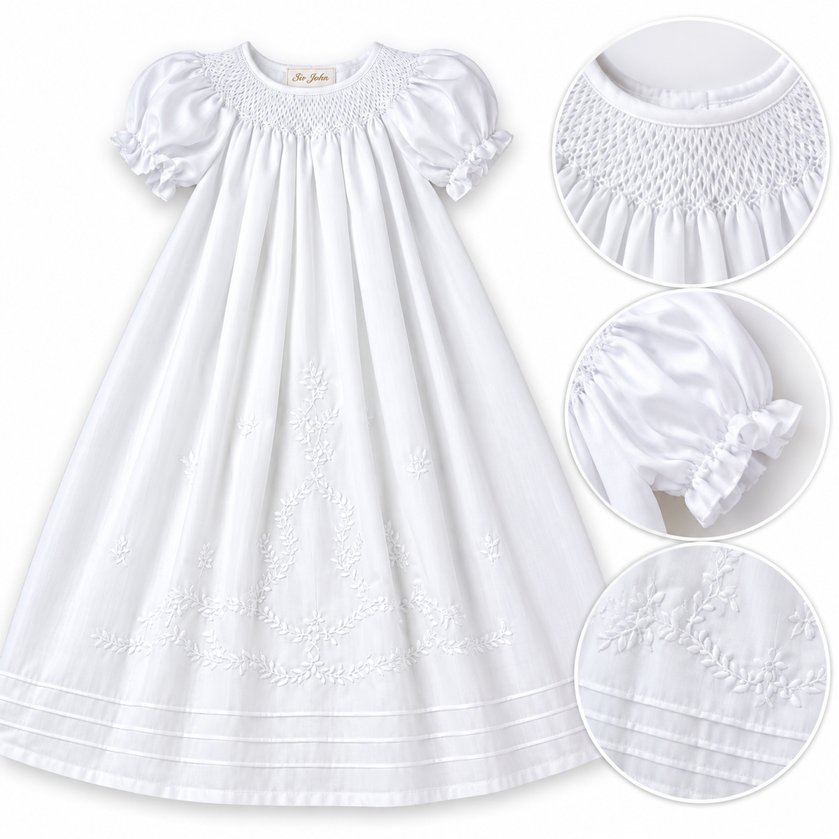 White Smocked Bishop Christening Gown