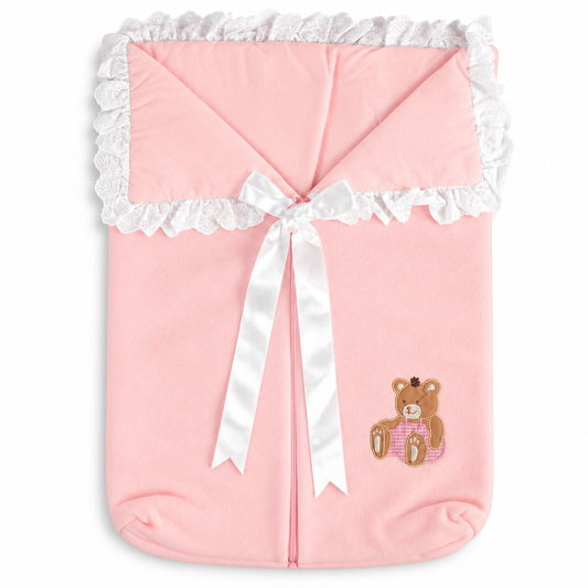 Doll Fleece Bunting Bag with Bear Pink or White