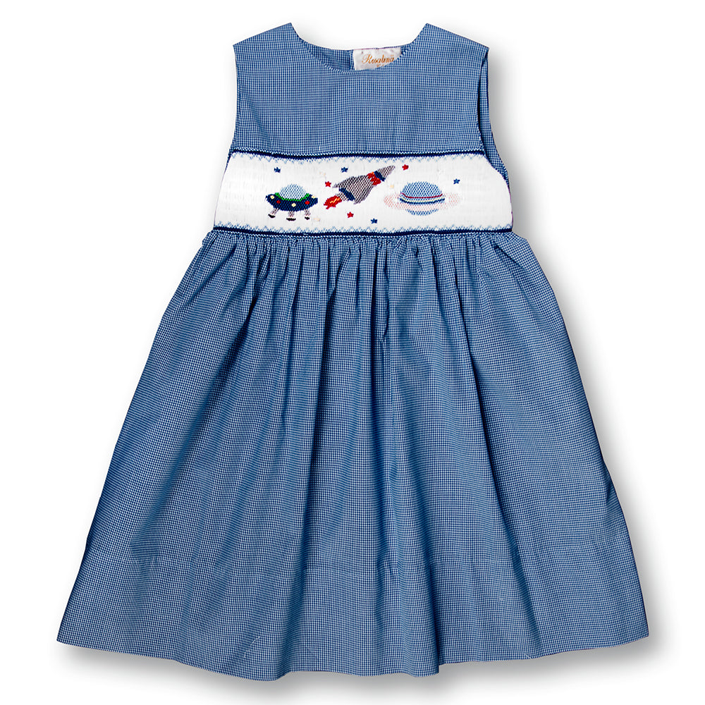 Space Adventure Blue Gingham Smocked Sundress 08SS 2697 SD
