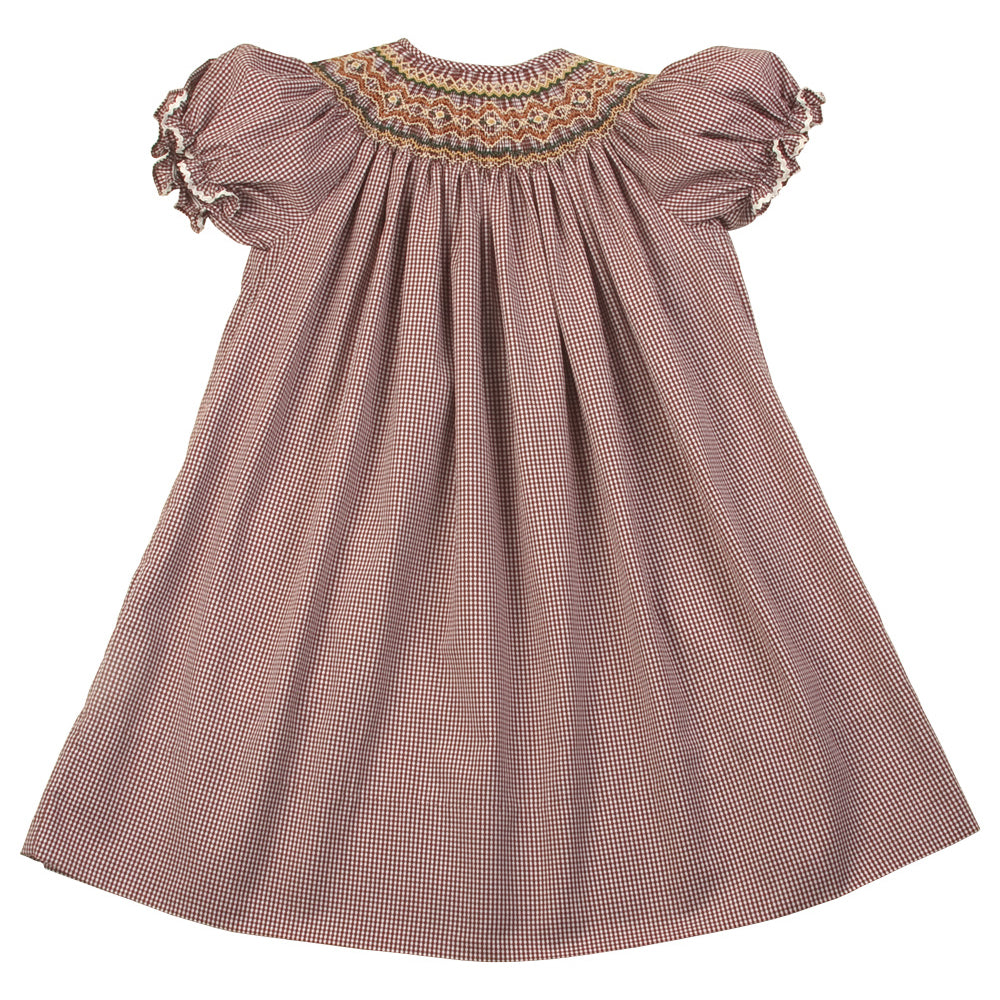 Brown Gingham English Smocked Bishop w/RicRac 11F 4151 A