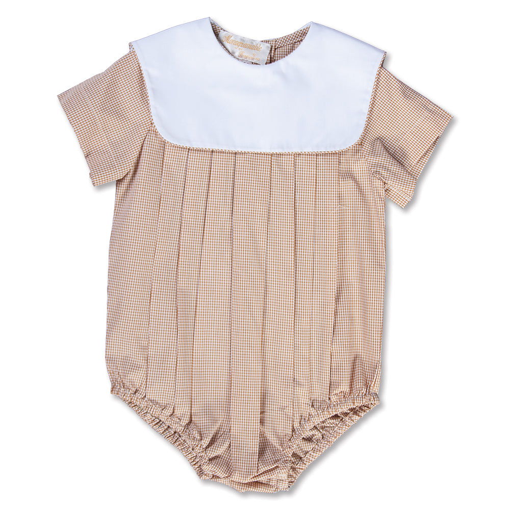 Beige Gingham Boy Bubble with Collar 15SP AYR 5374 BUB BEI