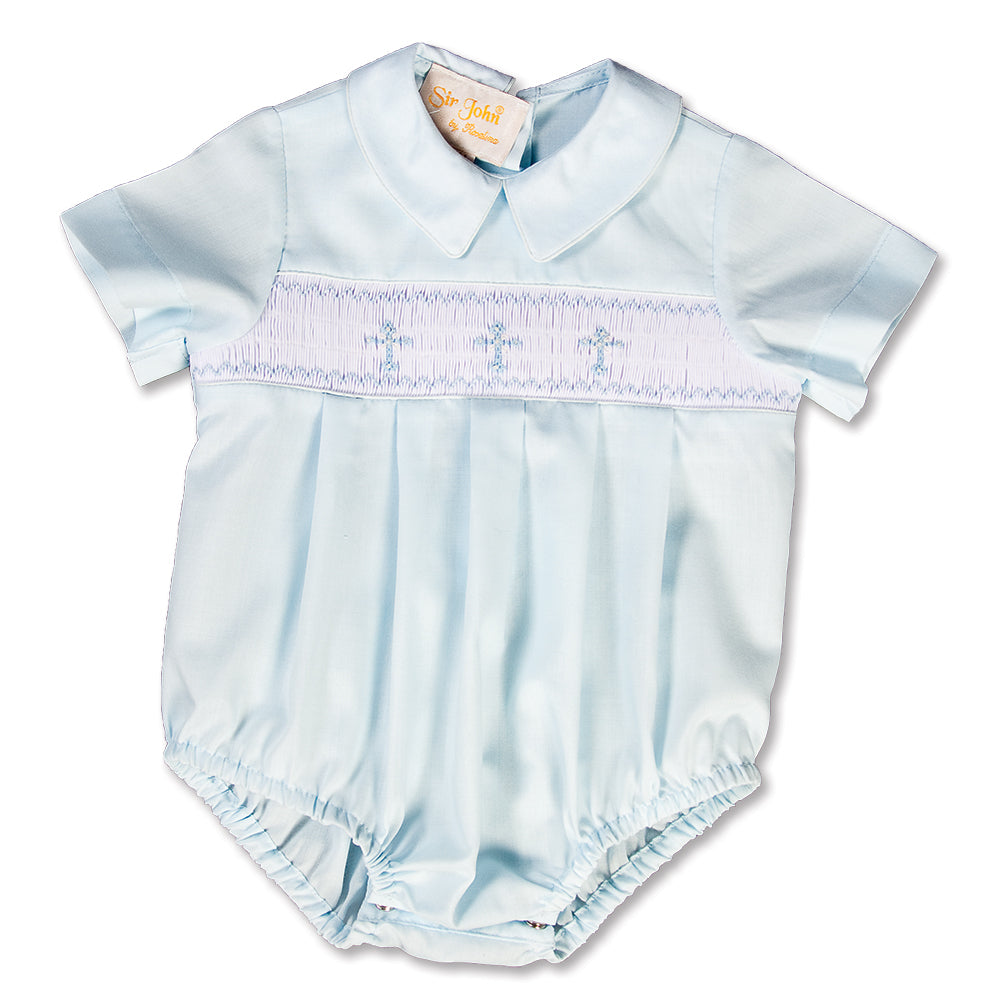Three Crosses Light Blue Smocked Boy Bubble 15SP AYR 5471 BUB LBL