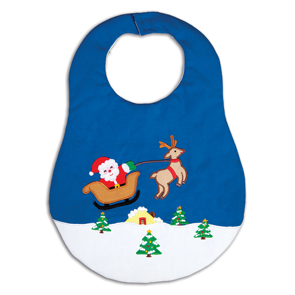 Flying Santa Sleigh & Rudolph Rich Blue & White Bib 16H 5960 BIB