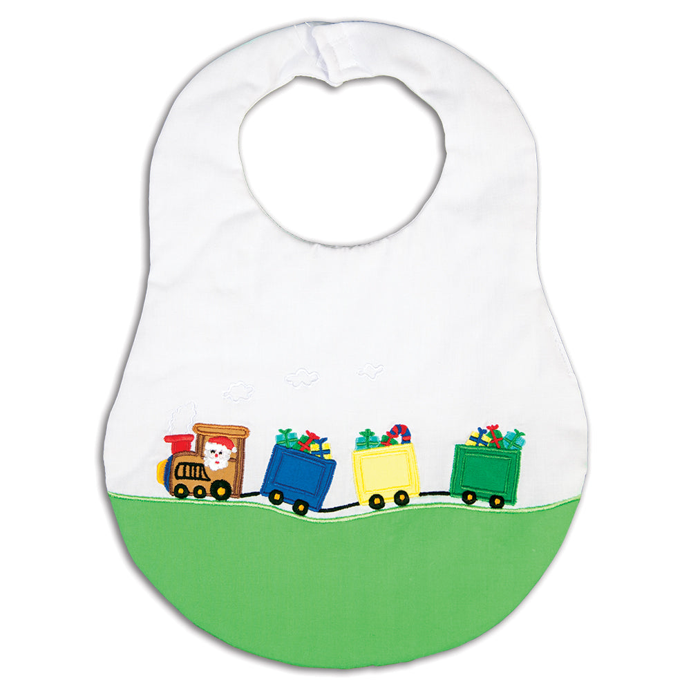 Santa Present Train White & Green Bib 16H 5963 BIB