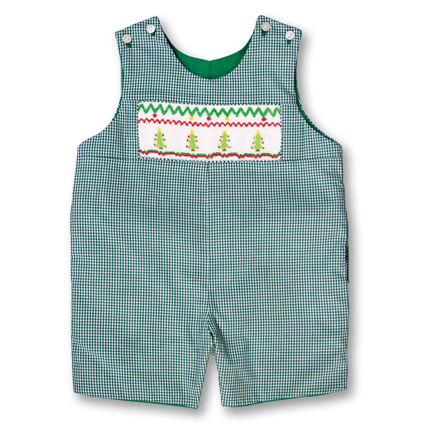 Christmas Trees Green Gingham Reversible Smocked Romper 17H 5975 R