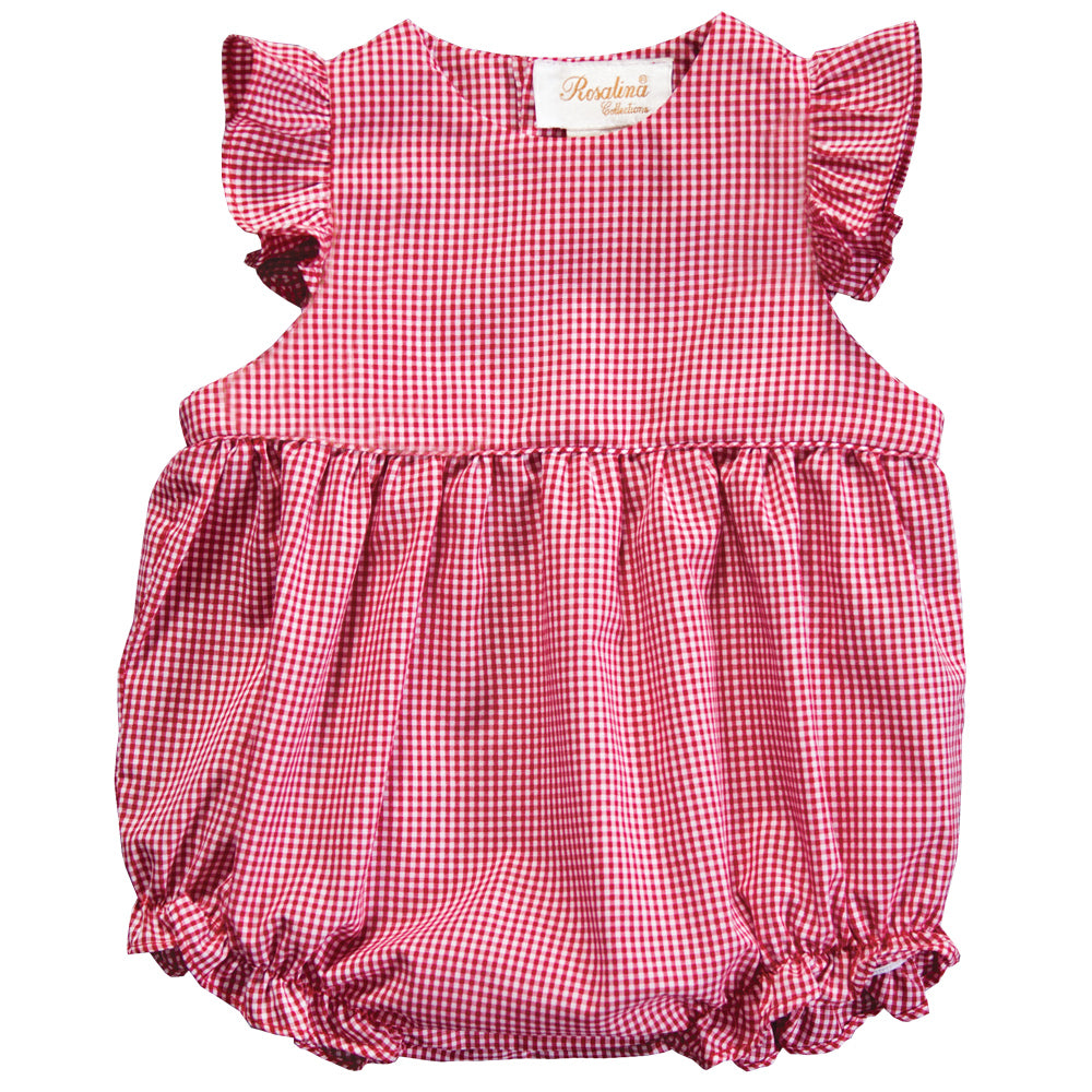 Red Gingham Ruffled Girl Angel Sleeve Bubble 18 AYR 6040 BUG REDG