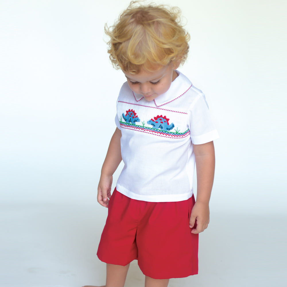 Stegosaurus Friends Red Smocked Short Set 17F 6078 SS2