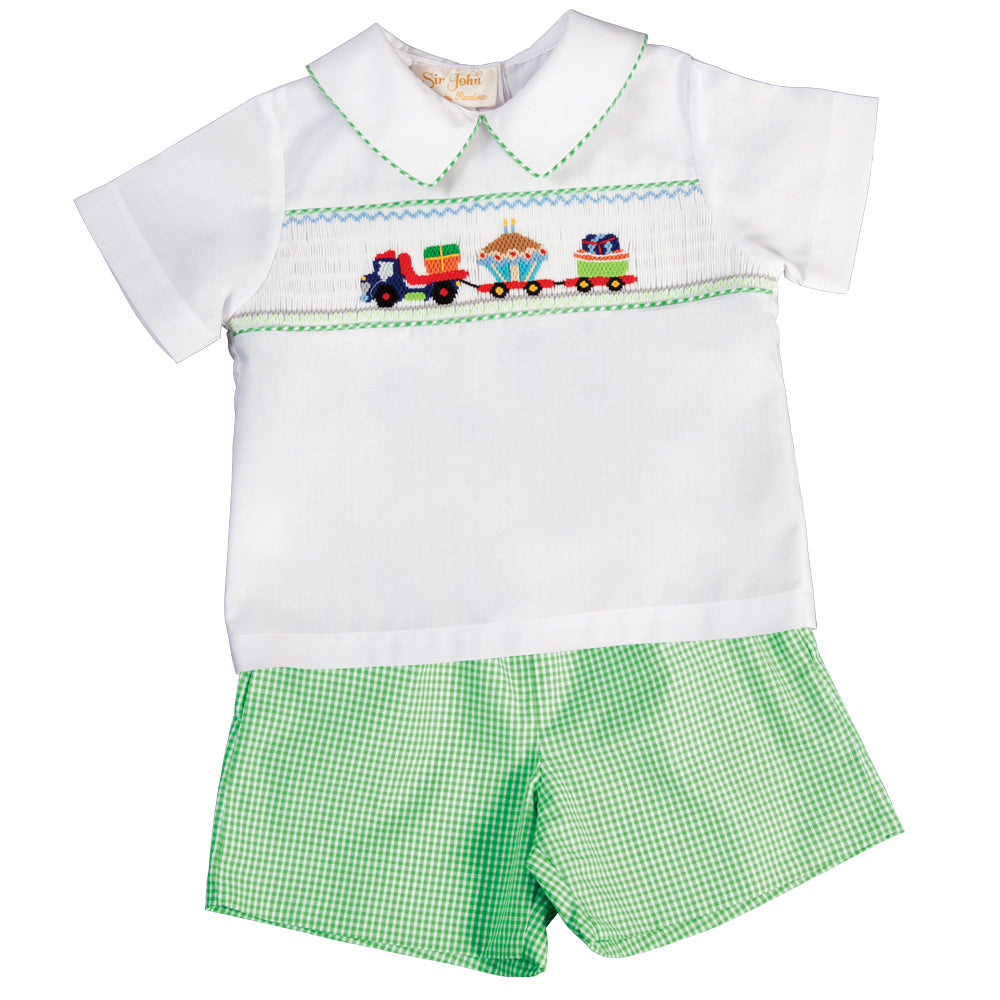 Birthday Haulin' Green Gingham Smocked Short Set 17SU 6080 SS2