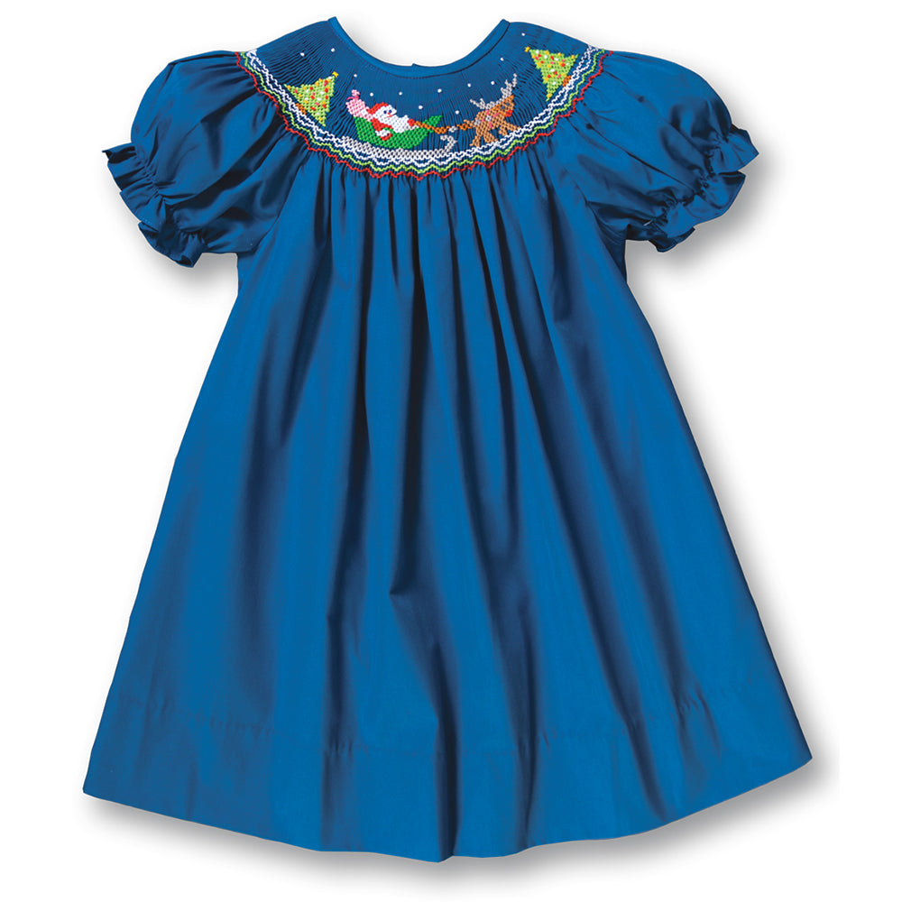 Santa Sleigh Royal Blue Smocked Bishop 17H 6092 A