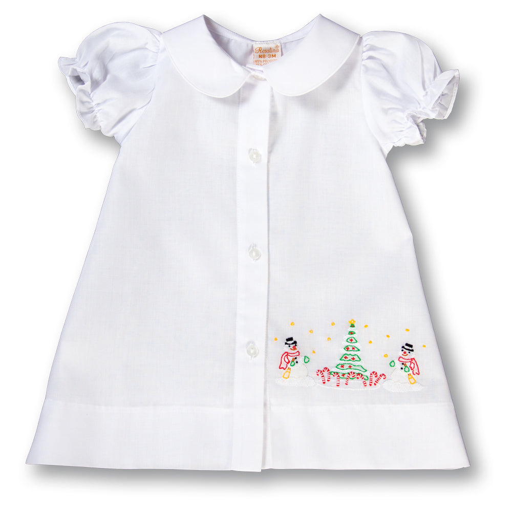 Snowmen Christmas Shadow Embroidered Girl White Daygown 17H 6101 DGG