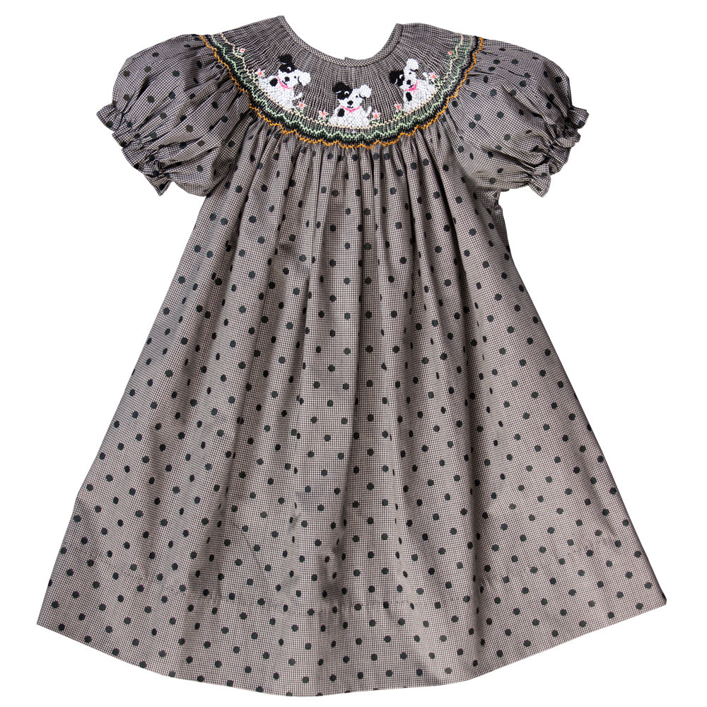 Spotty Dogs Polkadot Black Tiny Gingham Smocked Bishop 17F 6108 A