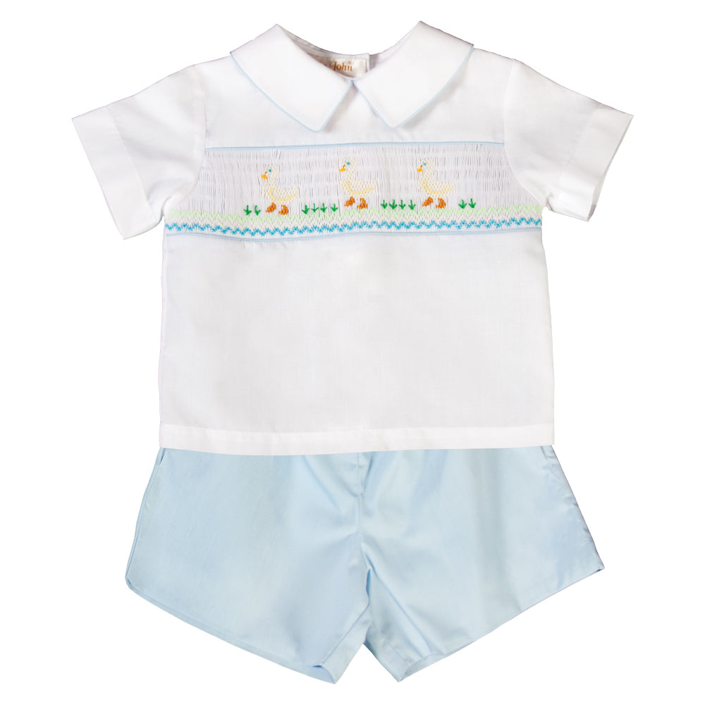 White Ducks Whitelight Blue Smocked Short Set Rosalina Baby Boutique