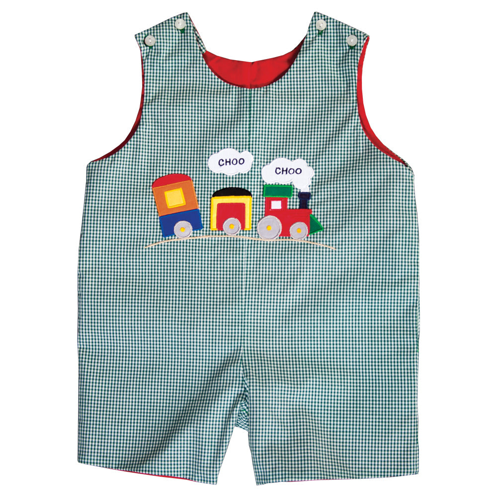 Choo Choo Train Green Gingham Reversible Romper 18H 6216 R