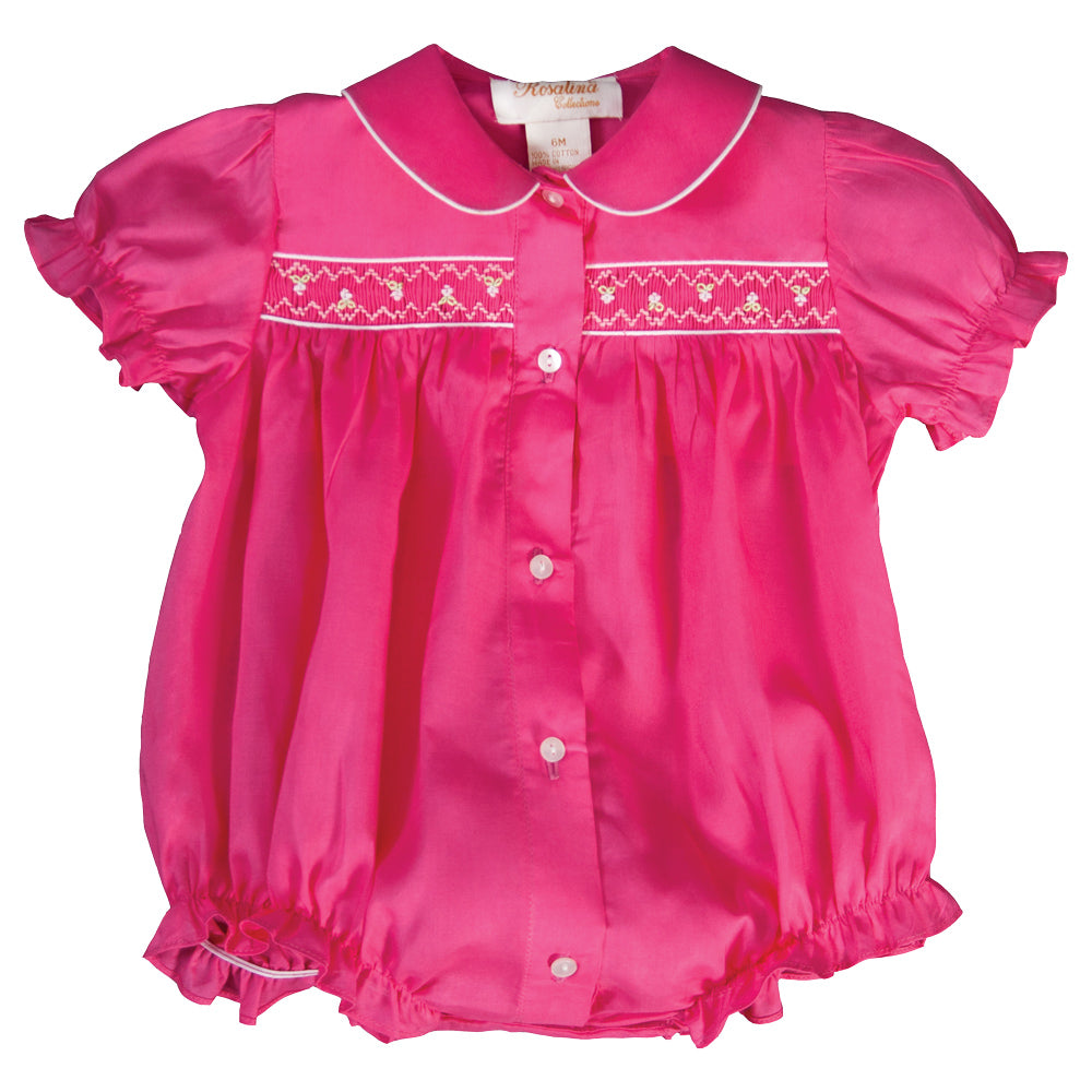 Rose Pink English Smocked Girl Bubble with Collar 19SP 6497 BUG