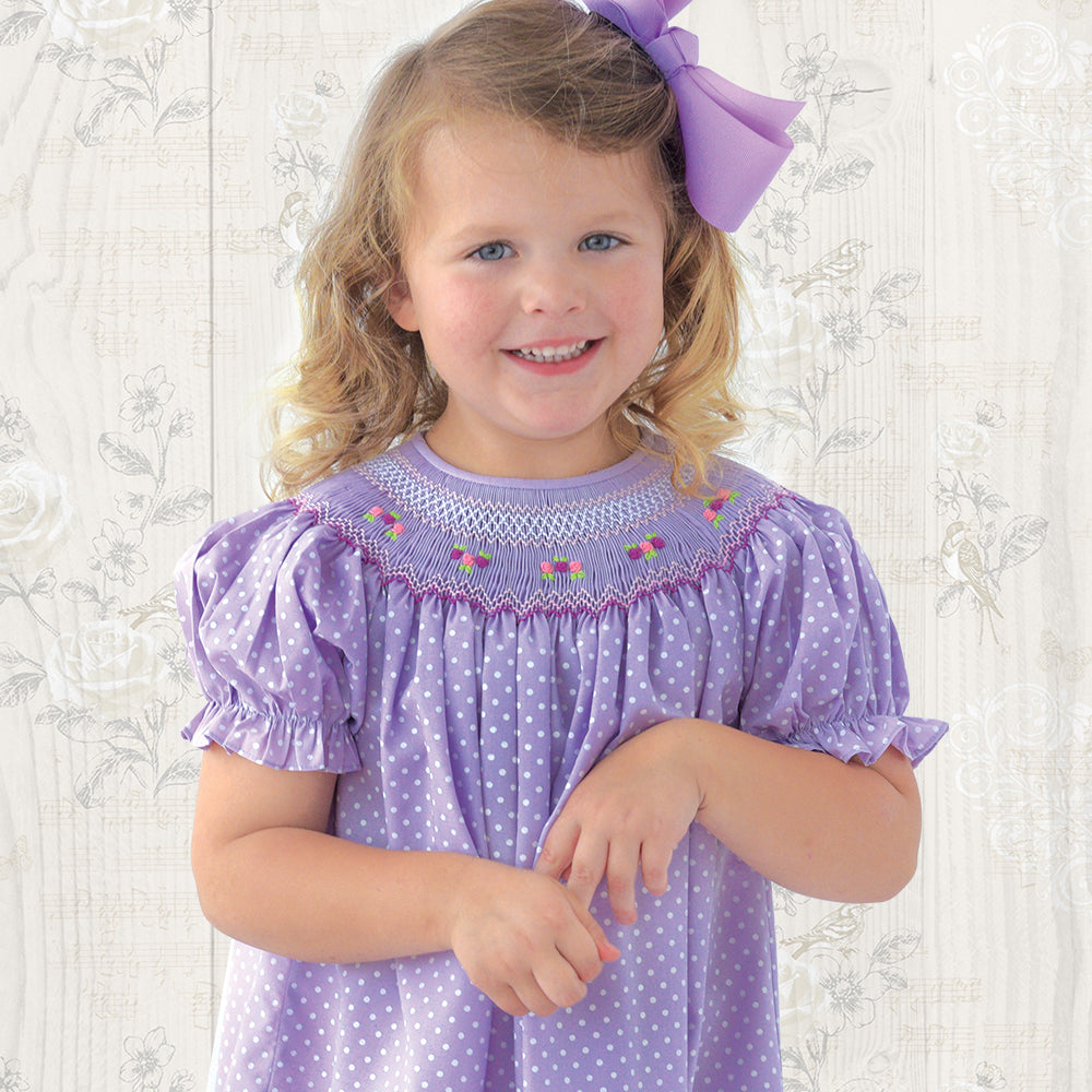 Lavender White Dotted English Smocked Bishop 19SP 6542 A