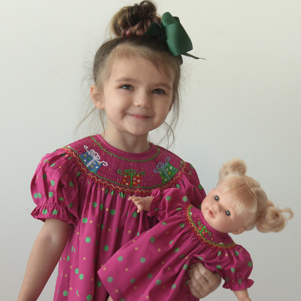 Fancy Presents Magenta Multi Dot Smocked Bishop 19H 6607 A