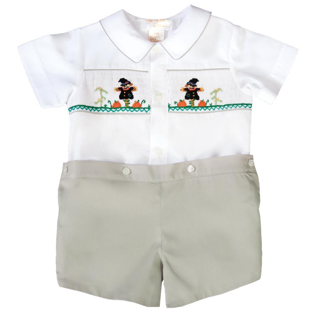 Scarecrow White / Grey Khaki Smocked Button-On Short Set 19F 6613 SS1