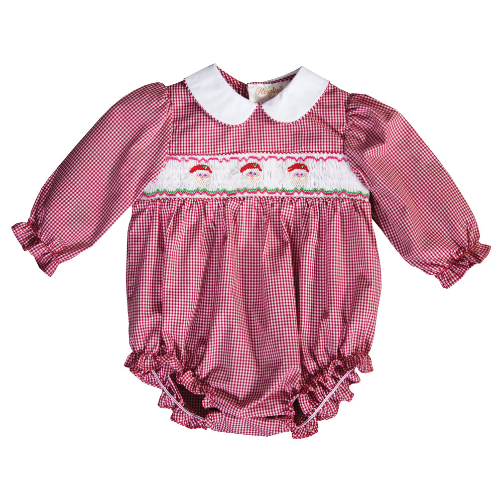 Santa Trio Red Gingham Smocked L.Sleeve Girl Bubble 19H 6626 BUG
