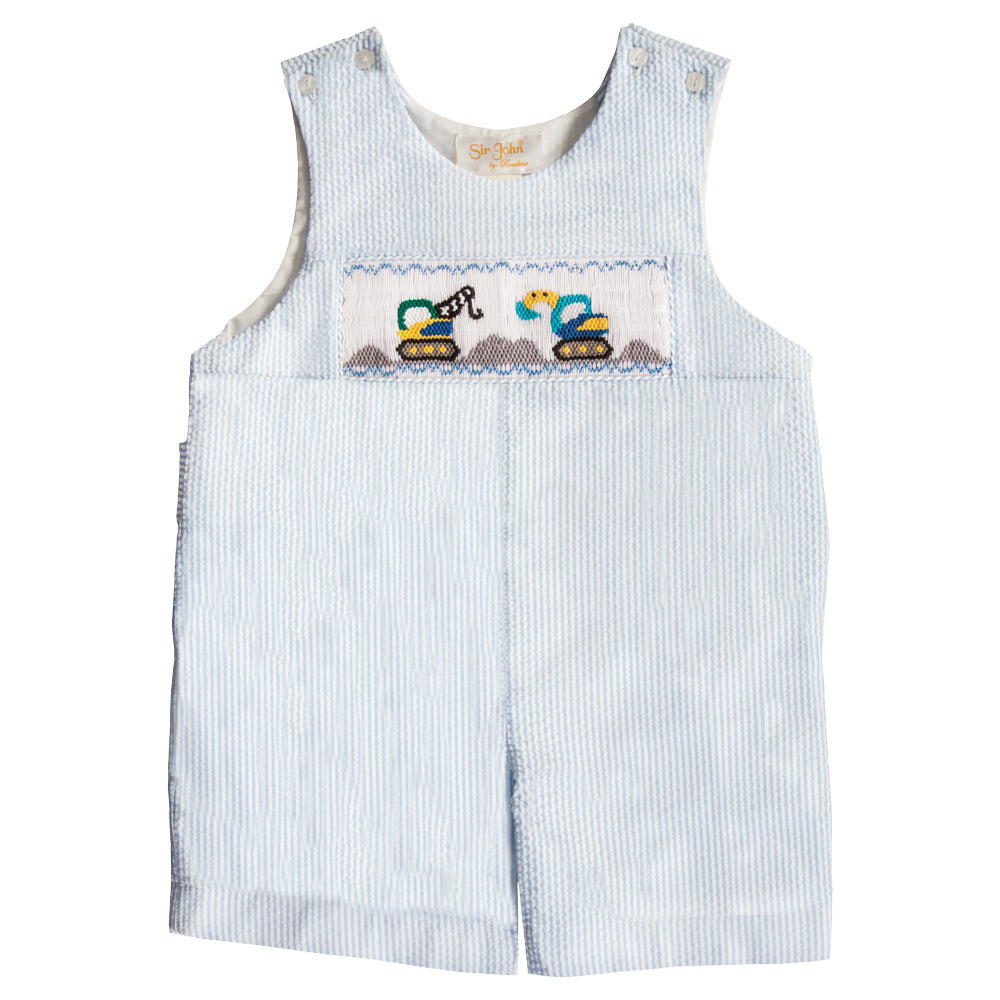 Heavy Equipment Blue Striped Seersucker Smocked Romper 20SP 6653 R