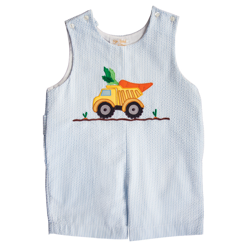 Carrot Truck Applique Blue Striped Seersucker Romper 20SP 6654 R