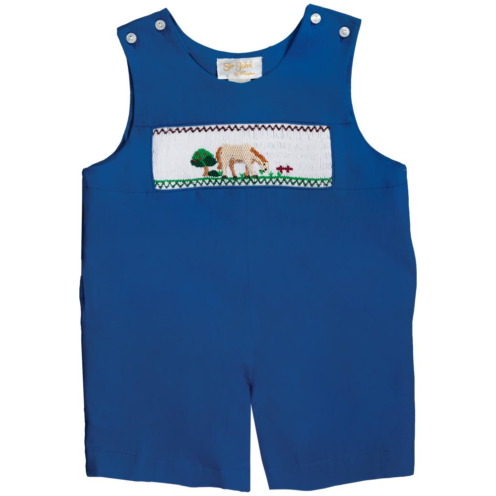 Grazing Horse Royal Blue Smocked Romper 20F 6726 R