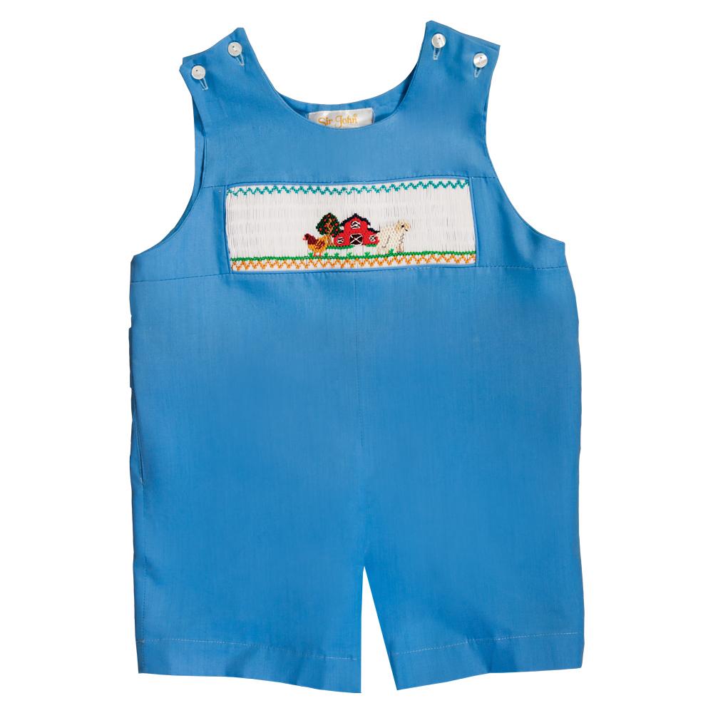 Happy Farm Med. Blue Smocked Romper 20F 6727 R