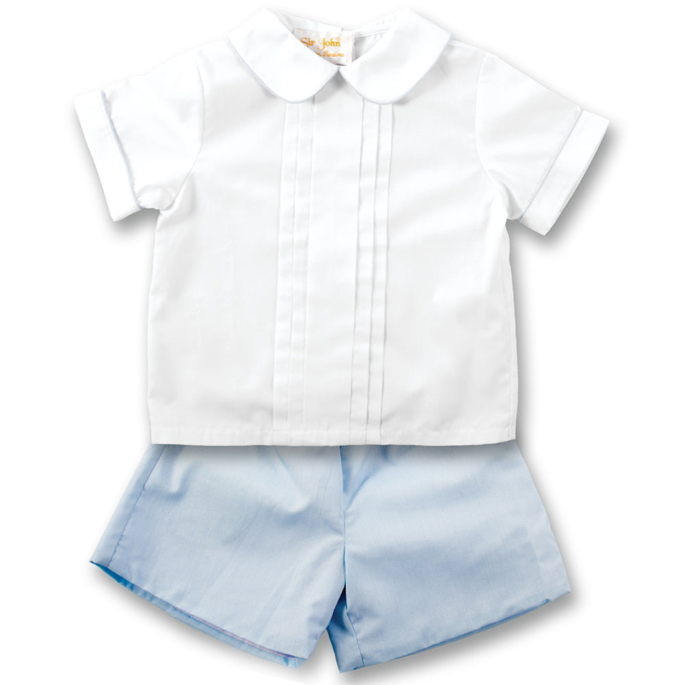 White & Blue 2 pc. Pleated Short Set FO5293